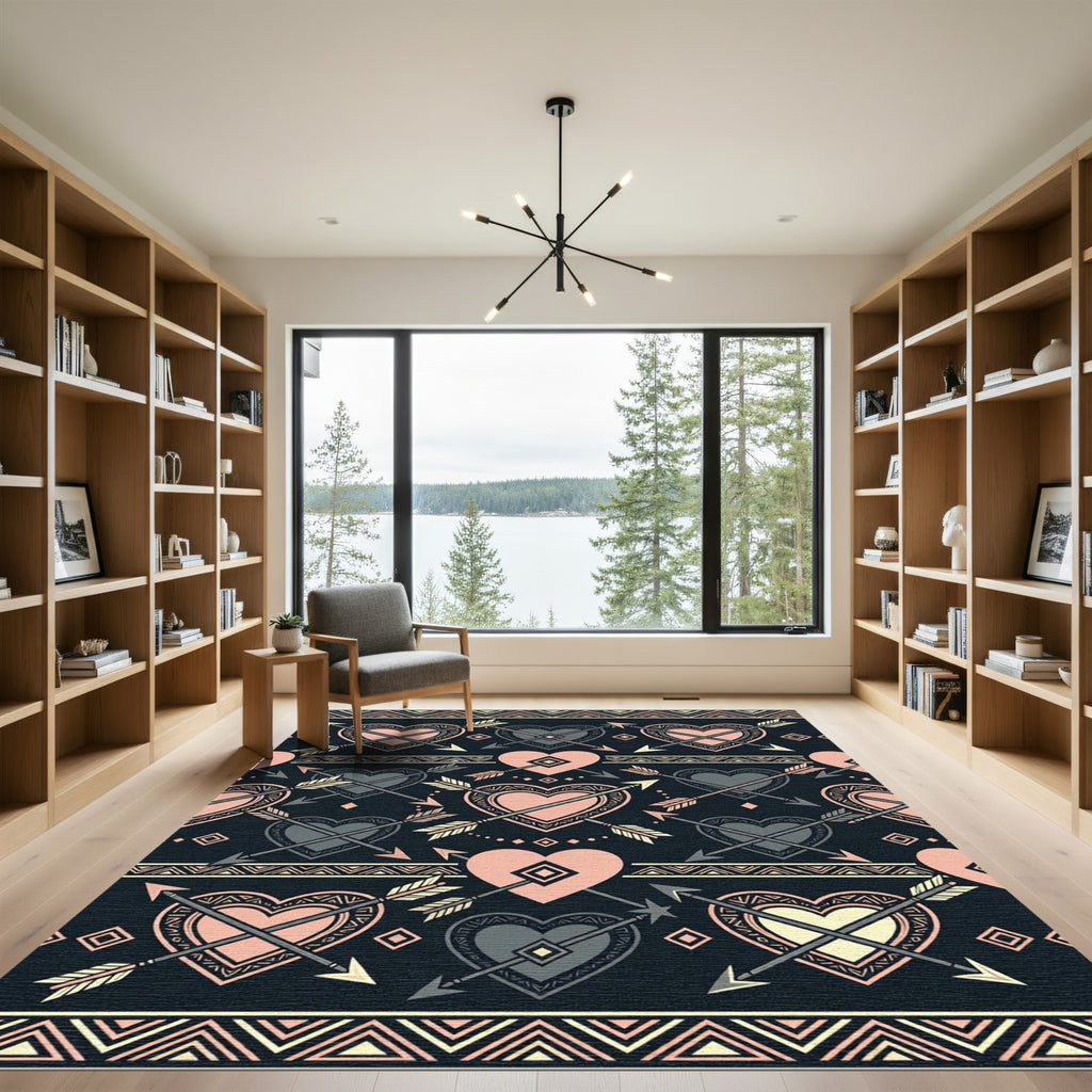 Tribal Arrow Heart Pink Black Rug