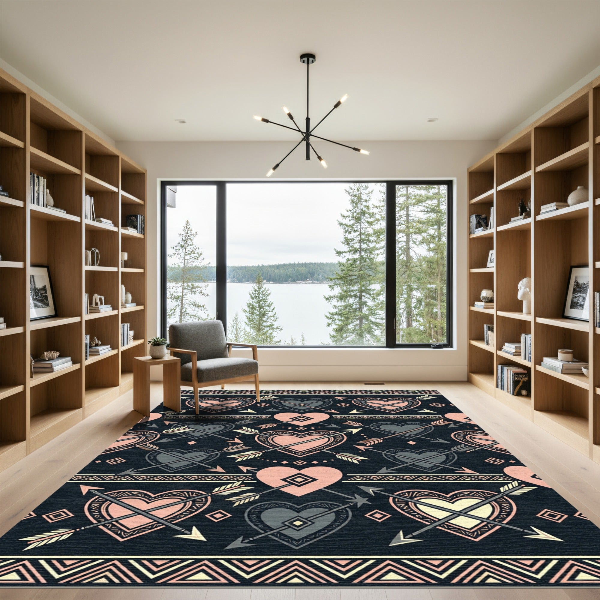 Tribal Arrow Heart Pink Black Rug