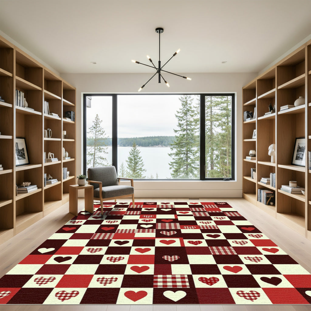 Red White Buffalo Check Heart Checkerboard Rug