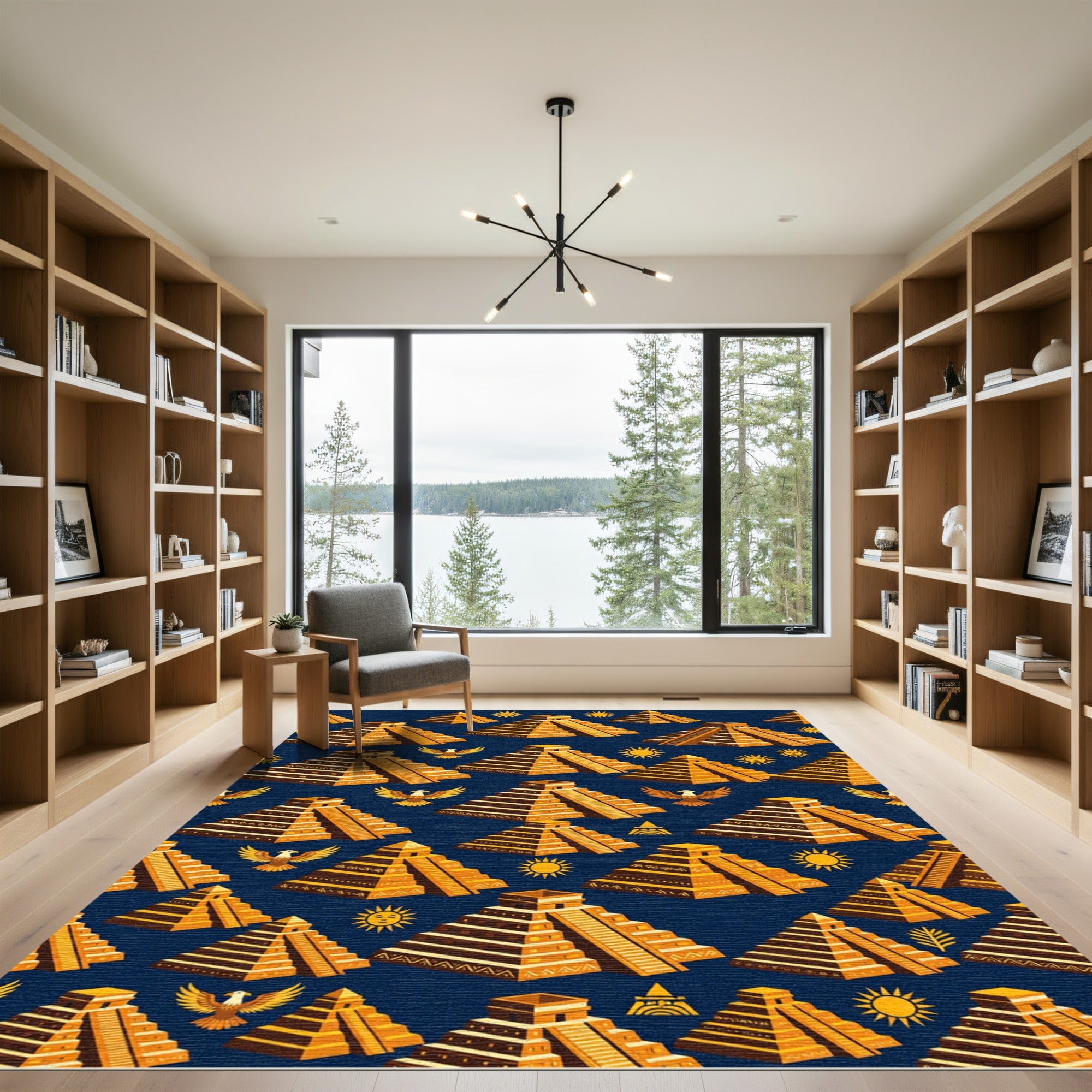 Golden Pyramid Eagle Sun Motif Rug