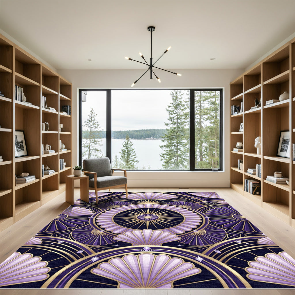 Art Deco Radiant Violet Shell Medallion Rug