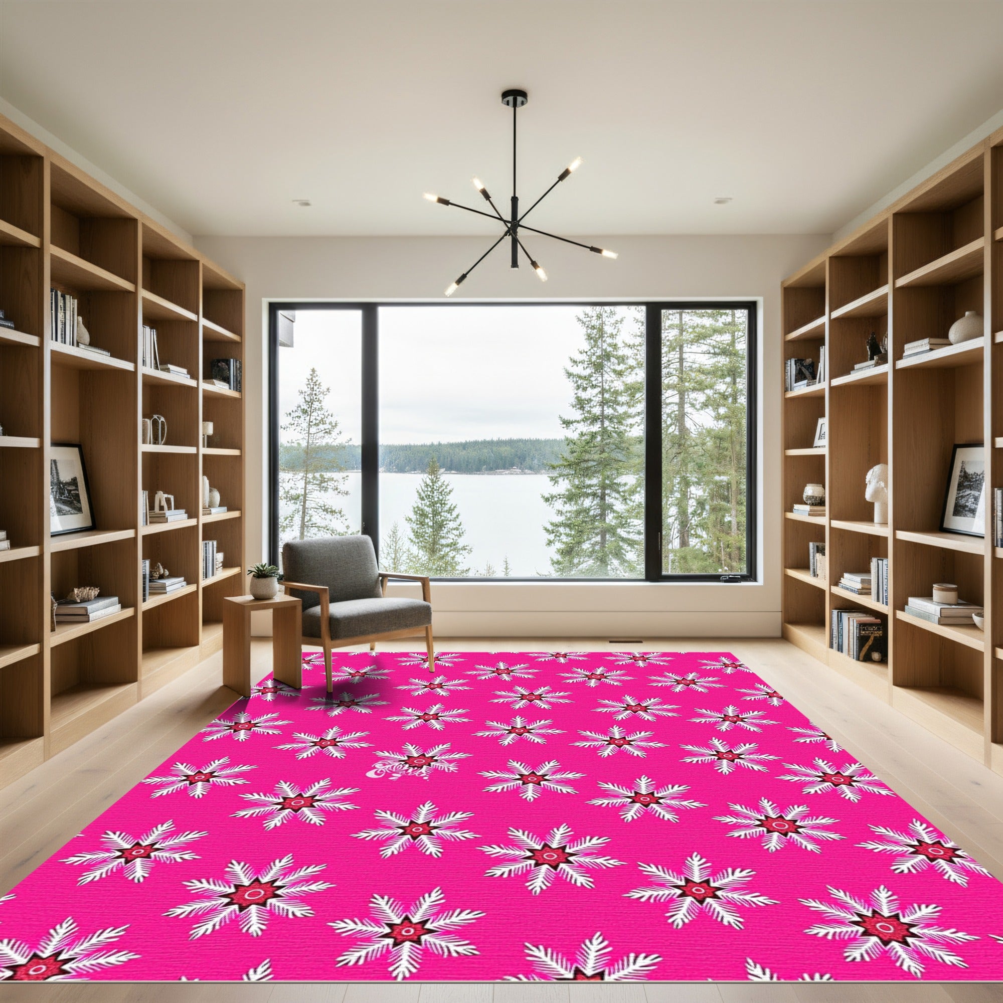 Bright Pink Starburst Floral Rug