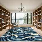 Deep Blue Ocean Swirl Waves Rug