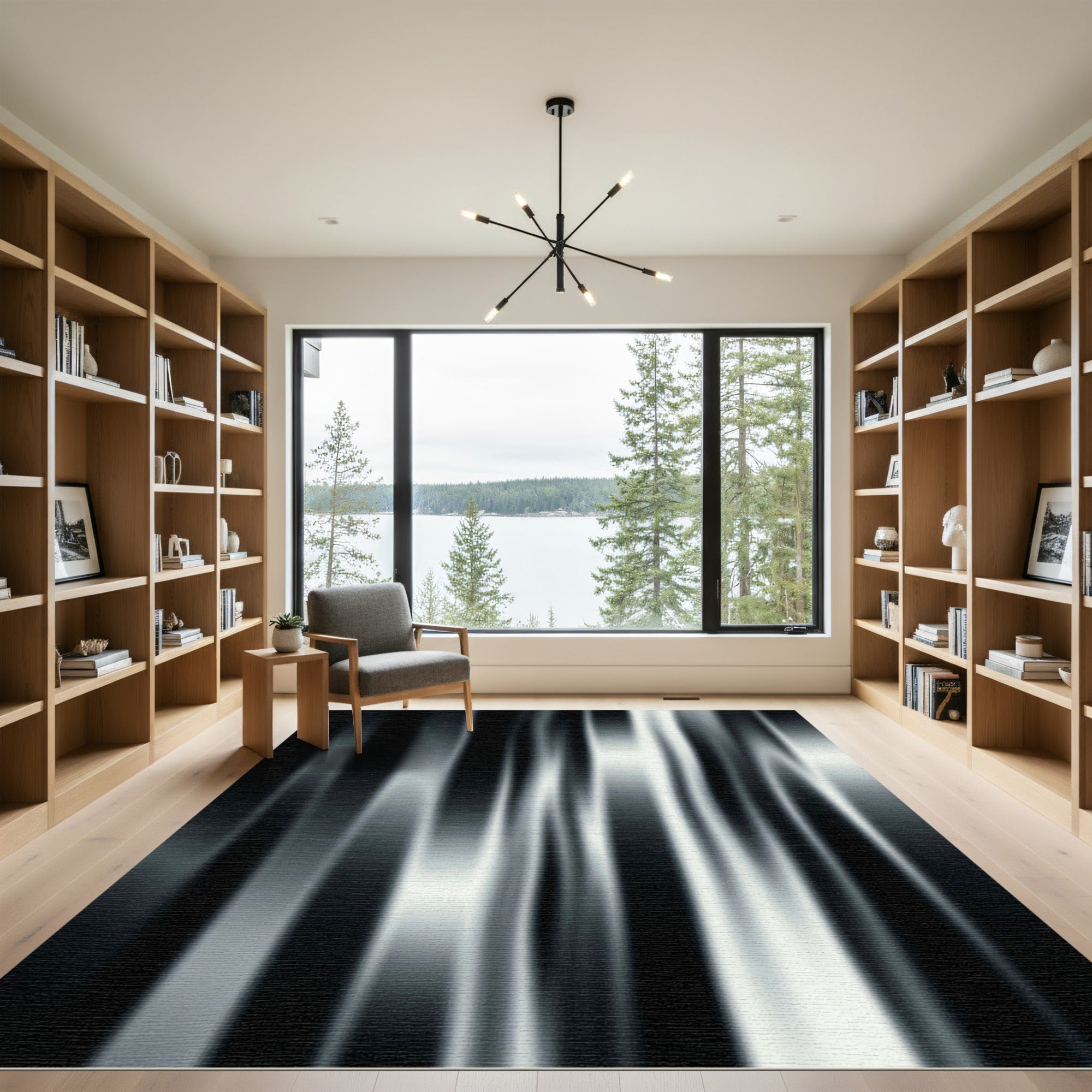 Monochrome Vertical Flowing Stripes Rug