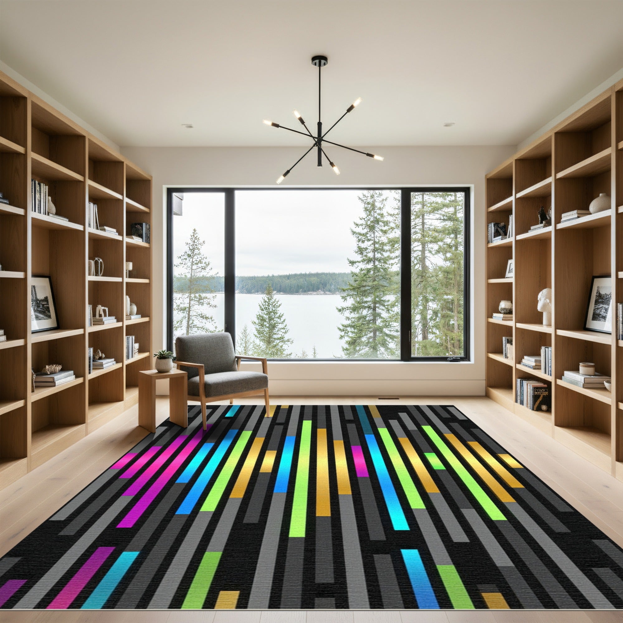Vibrant Neon Soundwave Spectrum Bar Rug