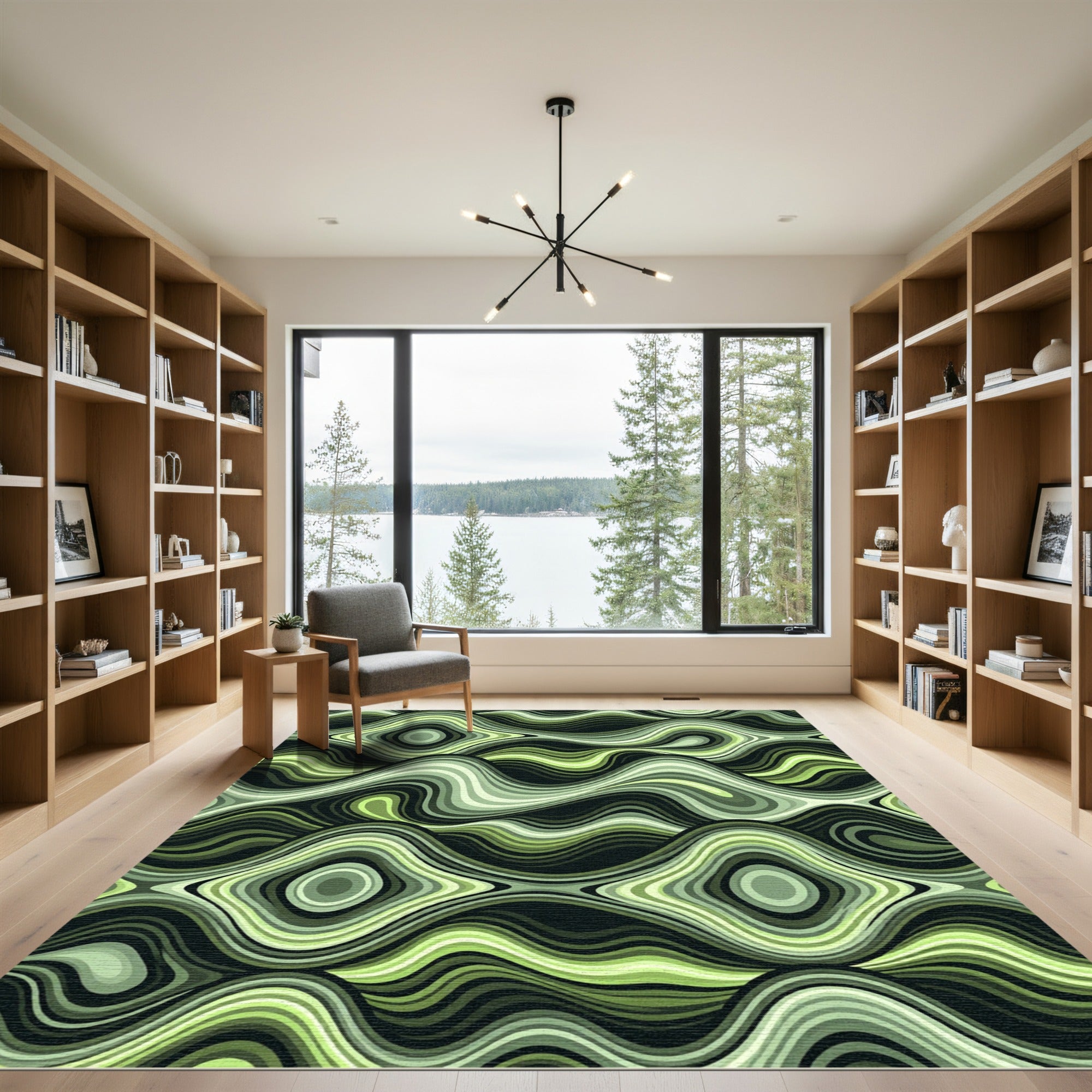Green Muted Organic Swirls Rug