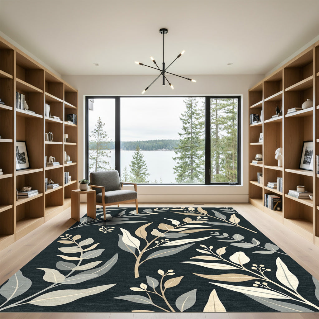 Earthy Subtle Leaf Branches Pattern Rug
