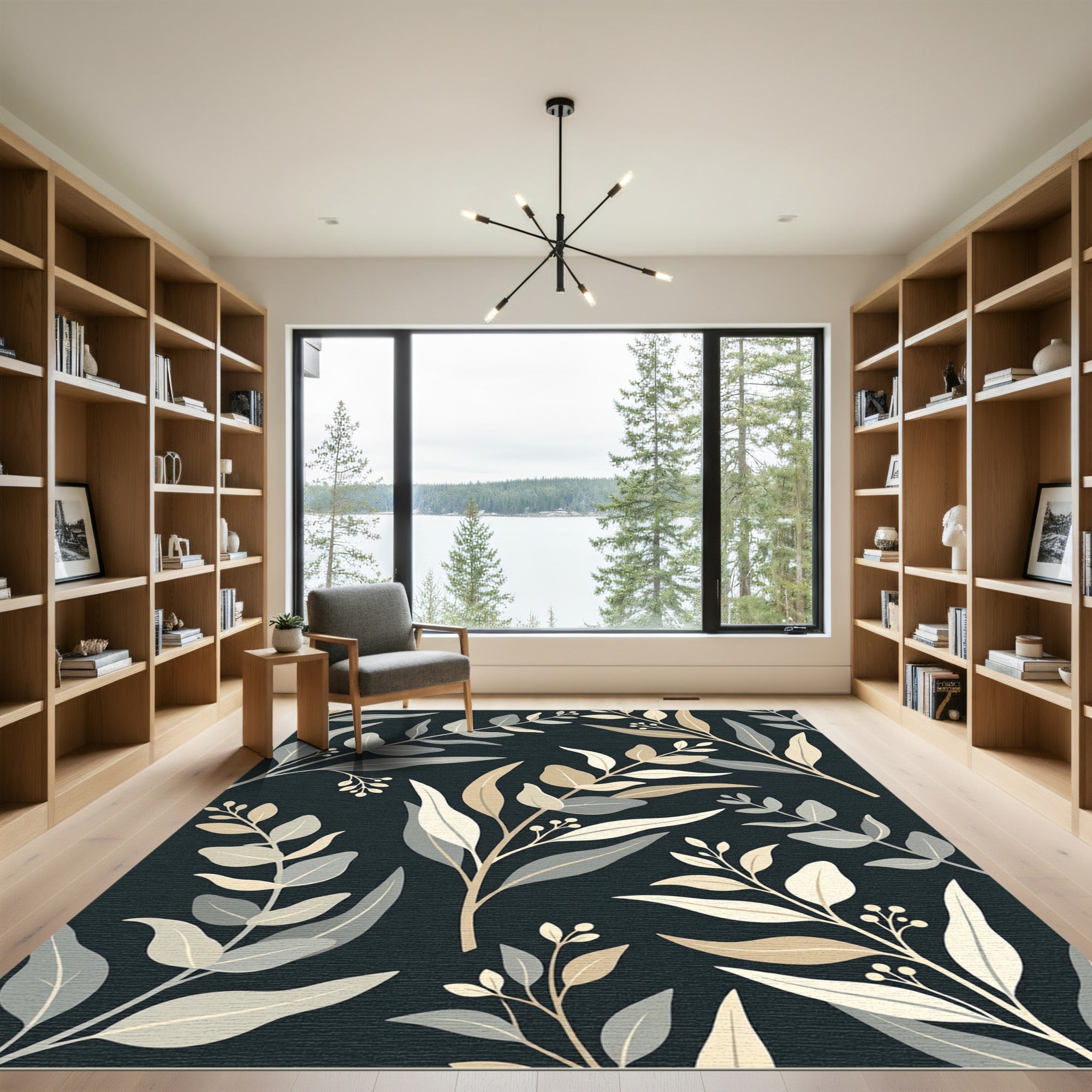 Earthy Subtle Leaf Branches Pattern Rug