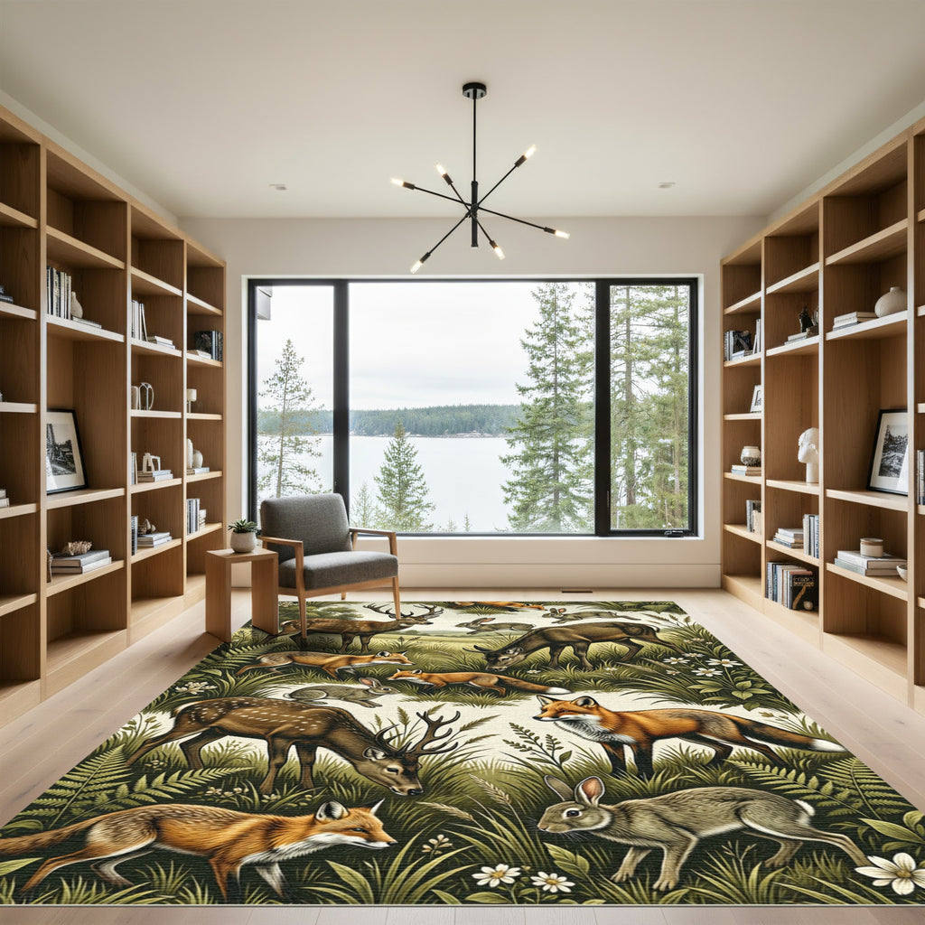 Enchanted Meadow Wildlife Botanical Forest Landscape Rug
