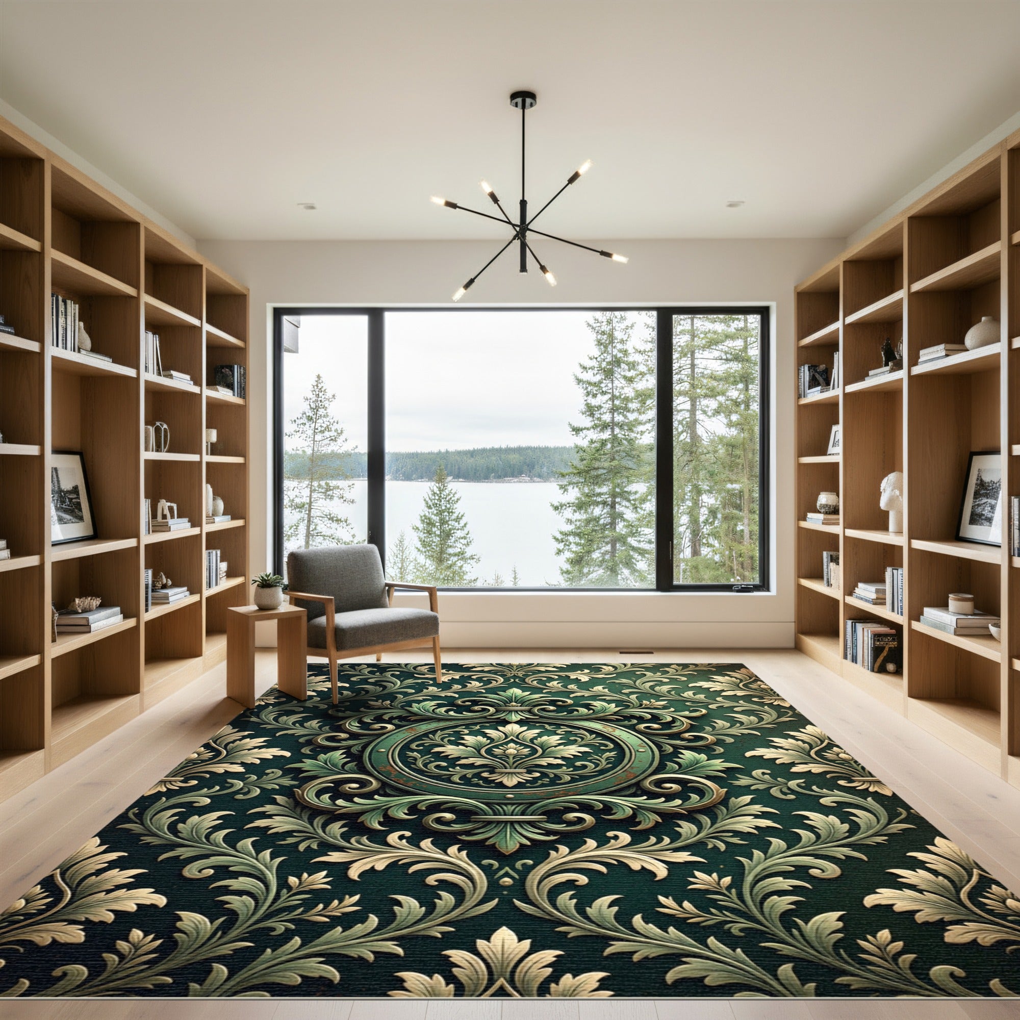 Emerald Ornate Damask Scroll Foliage Rug