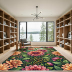 Vibrant Coral Pink Floral Arrangement Rug