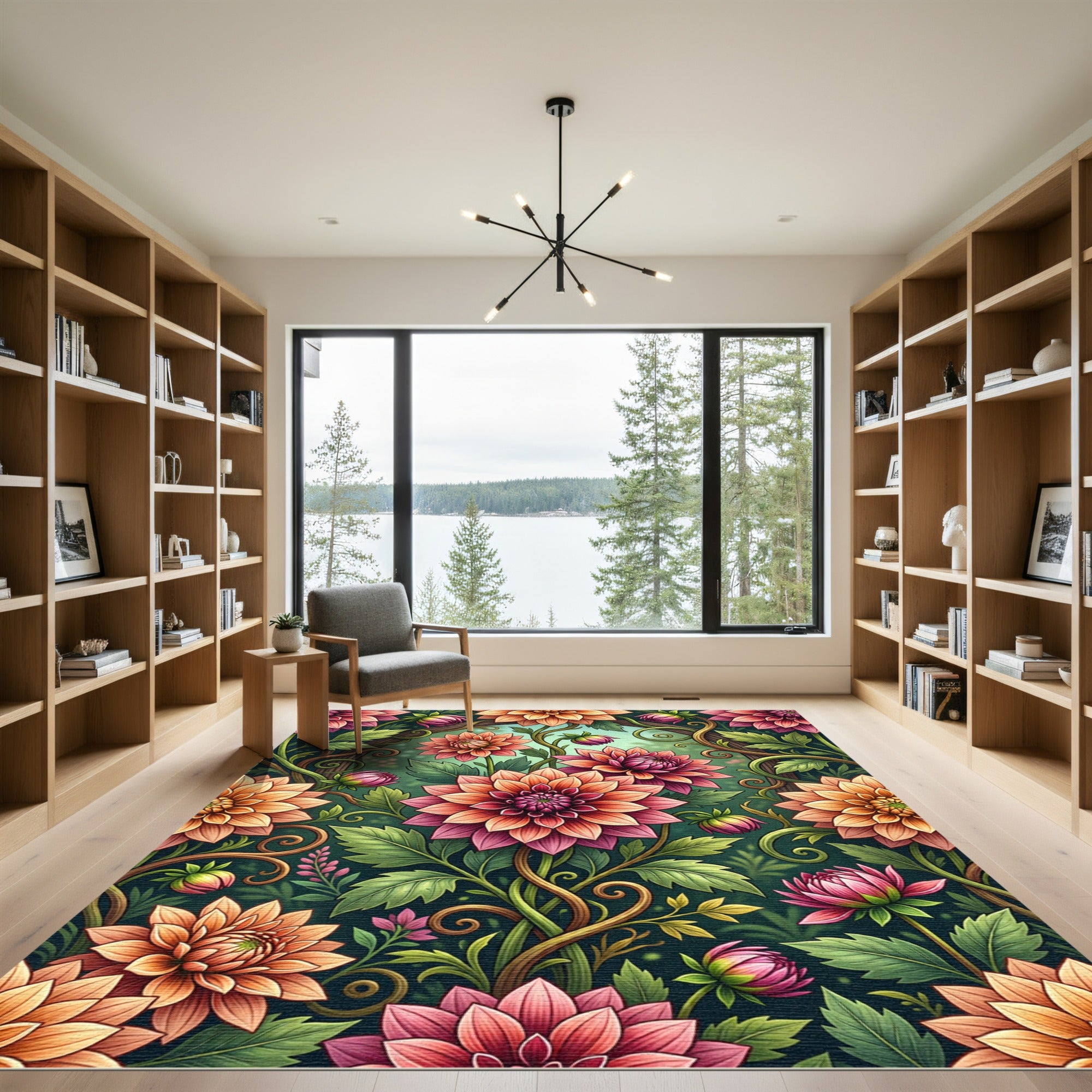 Vibrant Coral Pink Floral Arrangement Rug