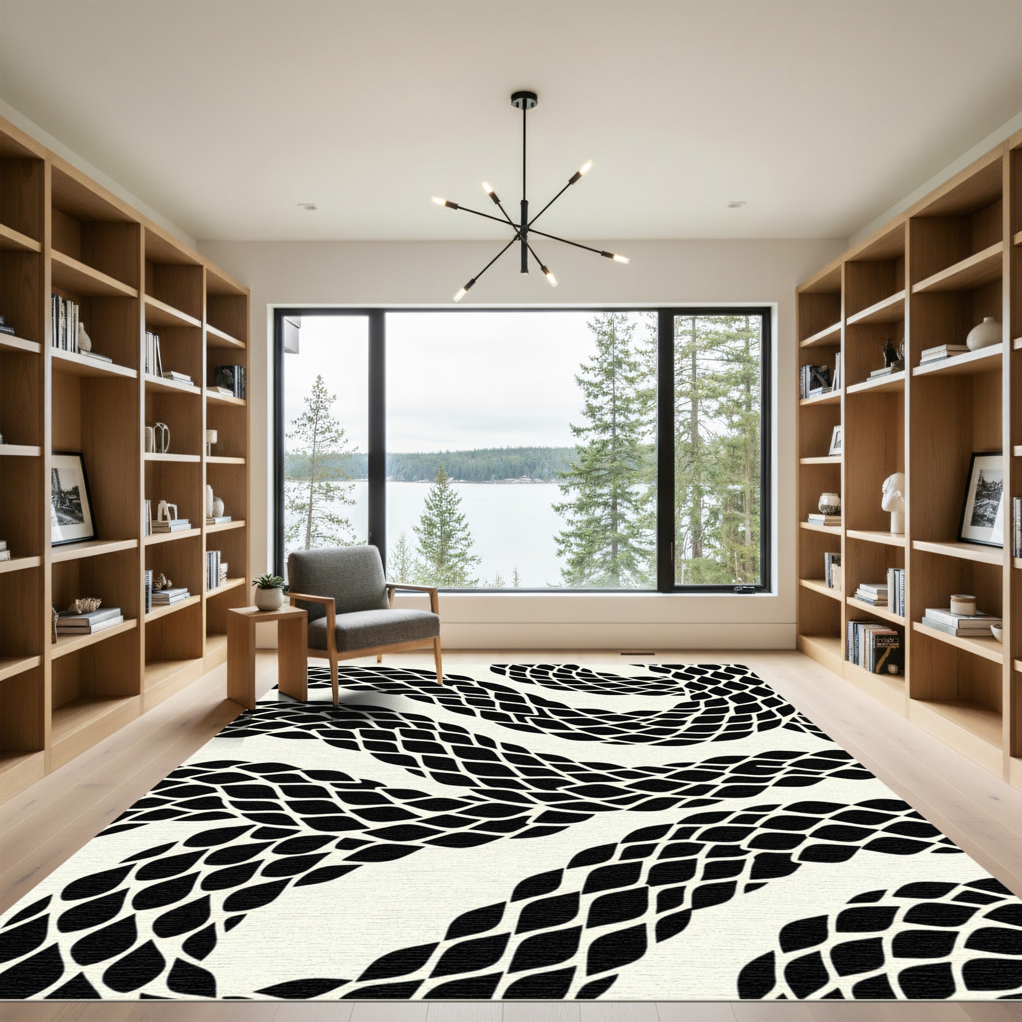 Modern Black Snake Scale Abstract Rug