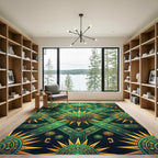 Emerald Sunburst Geometric Mandala Rug