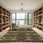 Olive Green Boho Eye Diamond Lightning Rug