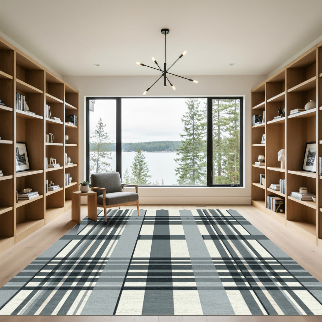 Monochromatic Plaid Fence Composition Rug