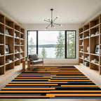 Modern Abstract Orange and Charcoal Striped Rug