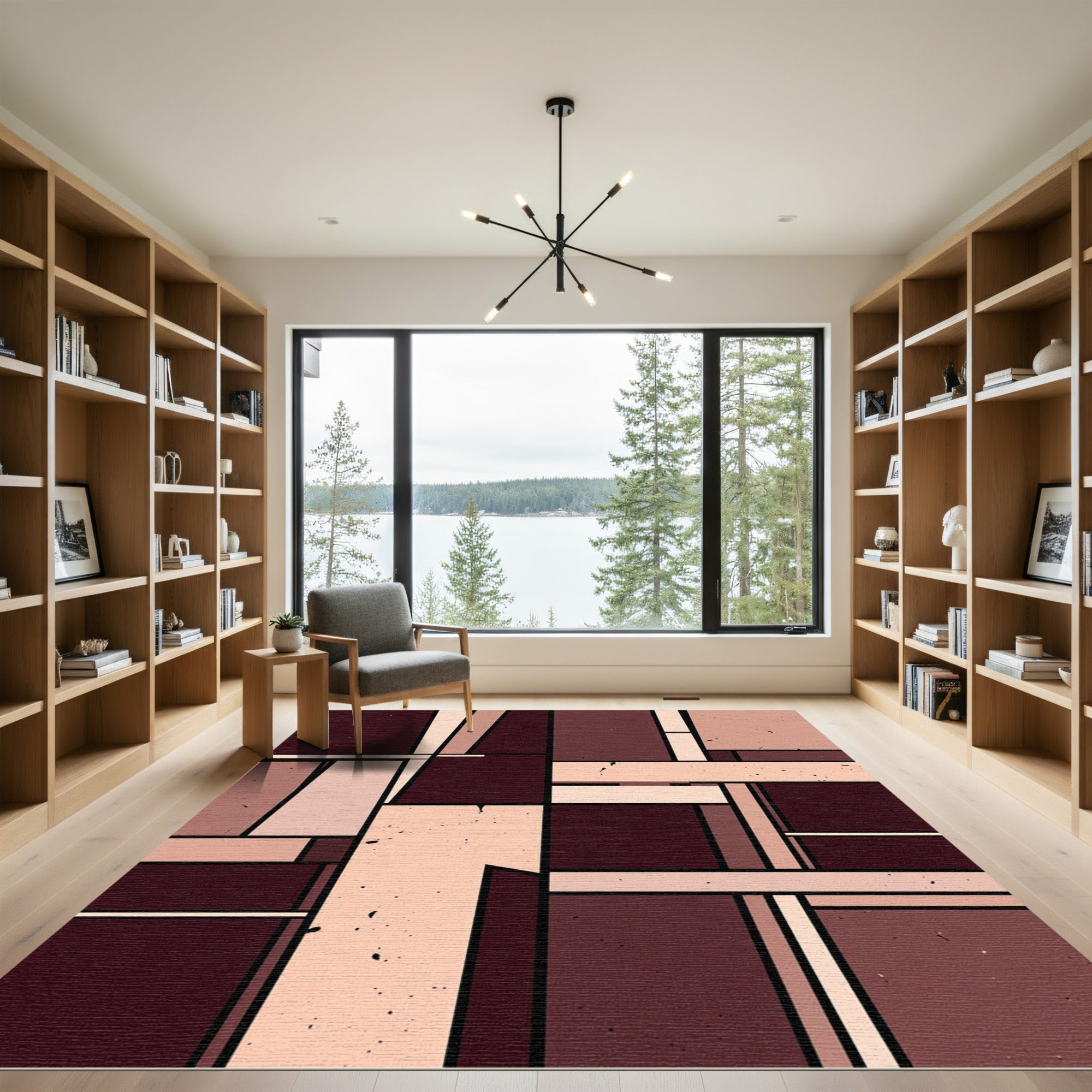 Geometric Burgundy Ochre Blocks Rug