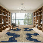 Navy and Gold Fluid Flowing Contours Rug