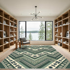 Sage Green Chevron Zigzag Tribal Art Rug