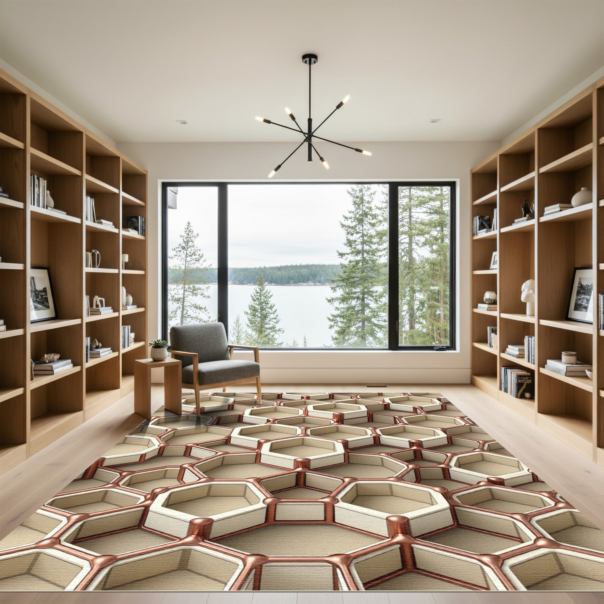 Modern Metallic Geometric Honeycomb Hexagon Rug