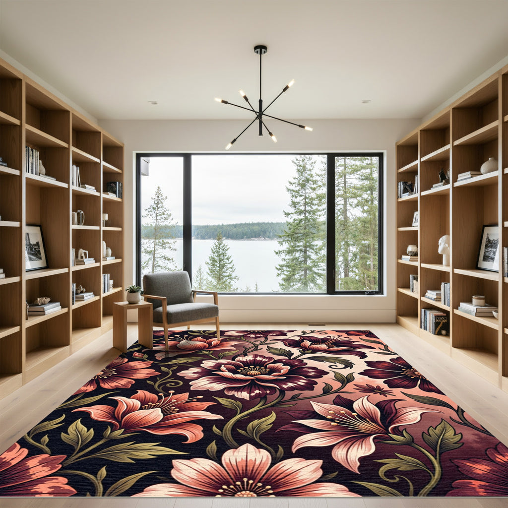 Crimson and Peach Floral Vine Rug