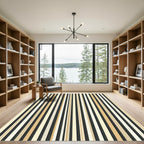 Ecru Taupe Ochre Black Stripe Rug
