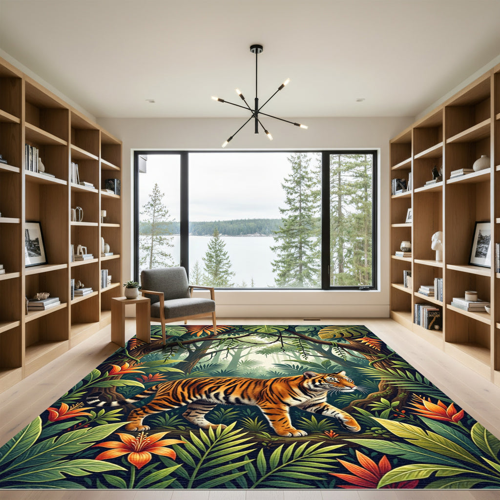 Lush Golden Tropical Tiger Jungle Rug
