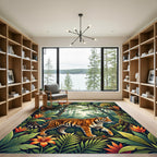 Lush Golden Tropical Tiger Jungle Rug