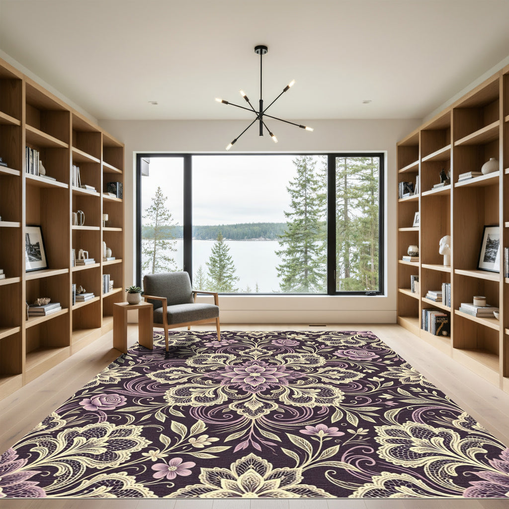 Victorian Lavender Lace Floral Medallions Rug