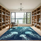 Deep Blue Jellyfish Dance Undersea Rug
