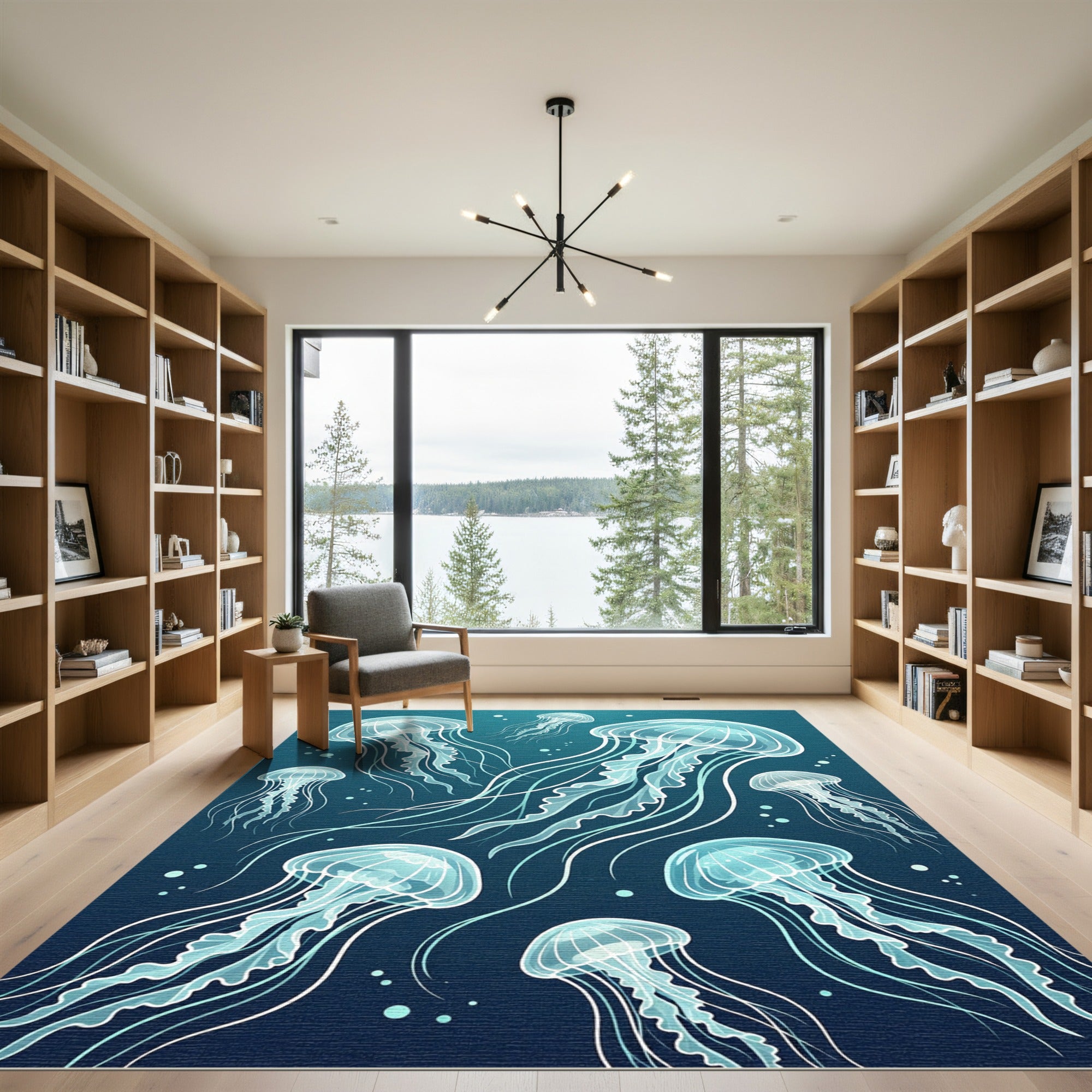 Deep Blue Jellyfish Dance Undersea Rug