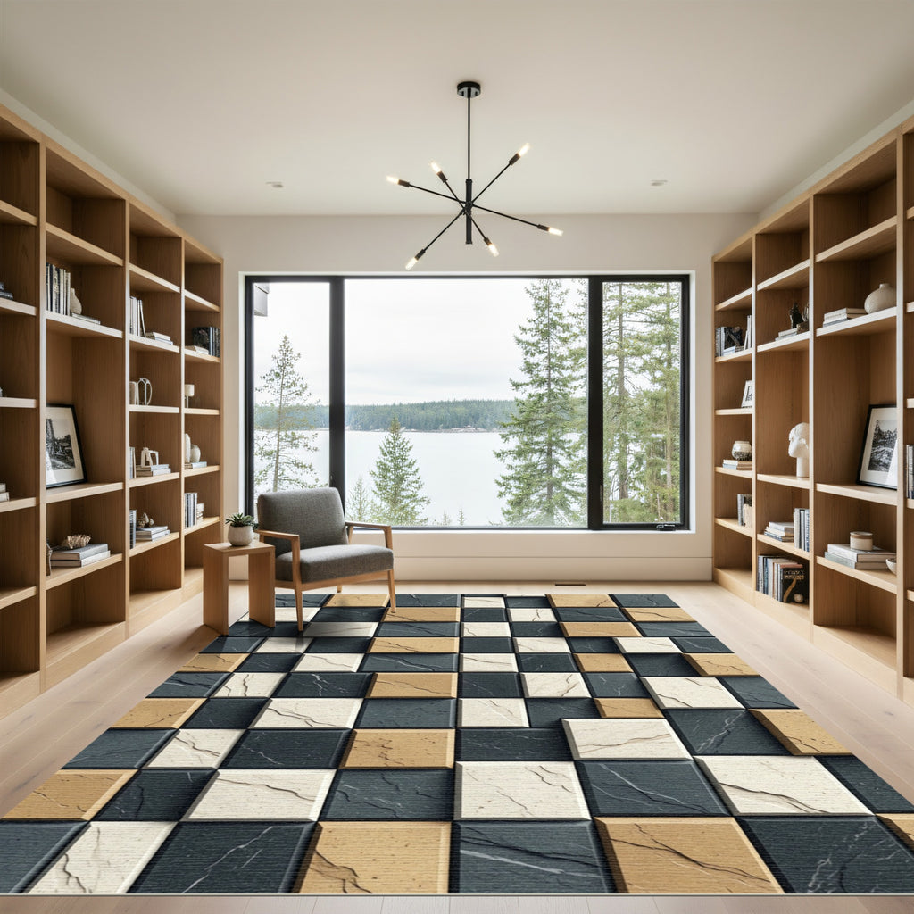 Three Tone Cracked Stone Tile Rug