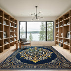 Ornate Gold Arabic Calligraphy Midnight Blue Rug