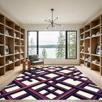 Geometric Crimson and Plum Intersecting Grid Rug
