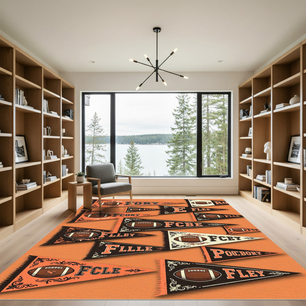 Vintage Orange Football Pennant Collage Rug