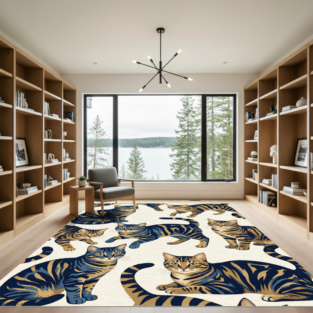 Charming Blue And Gold Tabby Cats Rug