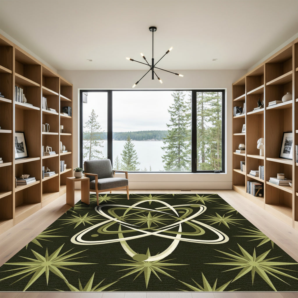 Olive Atomic Starburst Celestial Orbit Rug