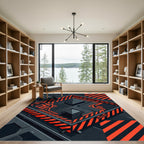 Industrial Black and Orange Hazard Geometric Rug