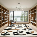 Ink Brushstrokes Black Gold Characters Rug