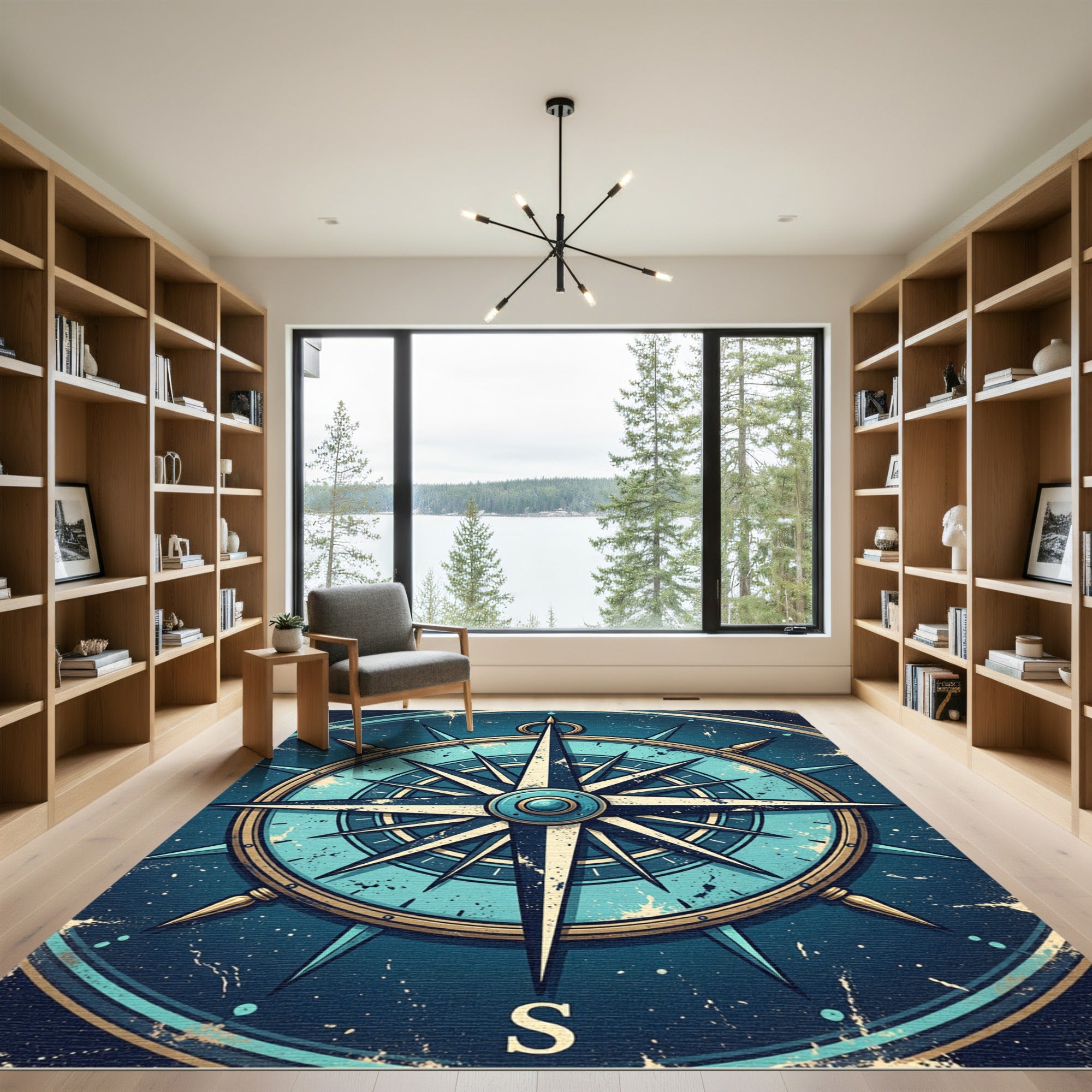 Nautical Blue Compass Starburst Rug
