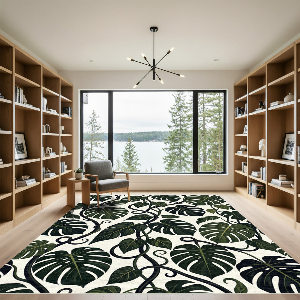 Dark Green Tropical Leaf Vine Rug