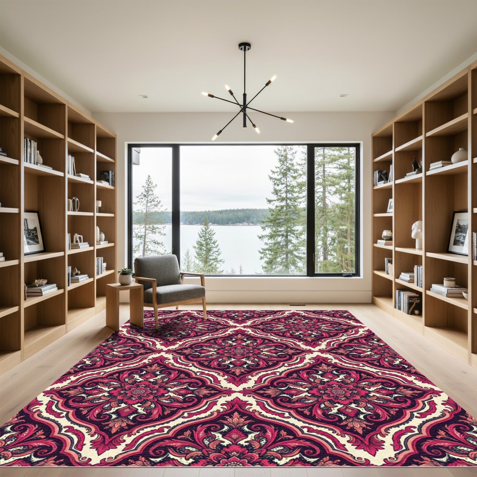 Ornate Crimson Floral Medallion Rug