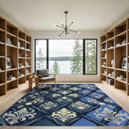 Navy Blue Regal Damask Lattice Rug