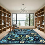Ornate Blue Floral Crown Art Rug