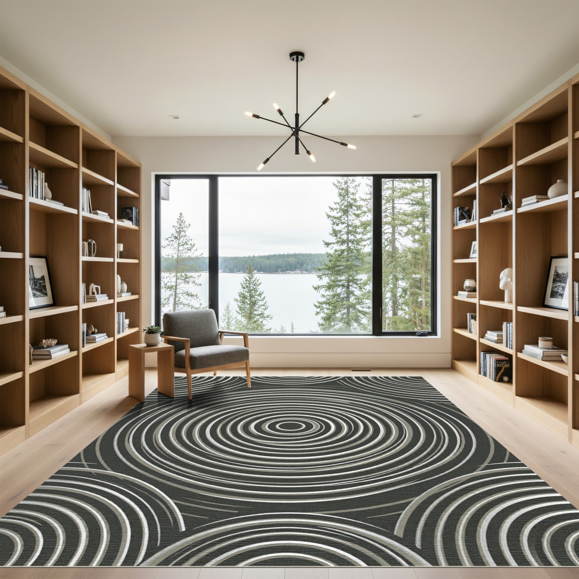 Modern Monochrome Circular Vortex Area Rug