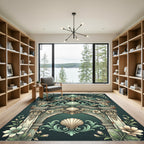 Ornate Teal Shell Floral Arch Rug