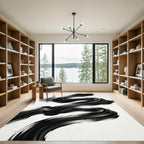 Bold Black Brushstroke Swirl Rug