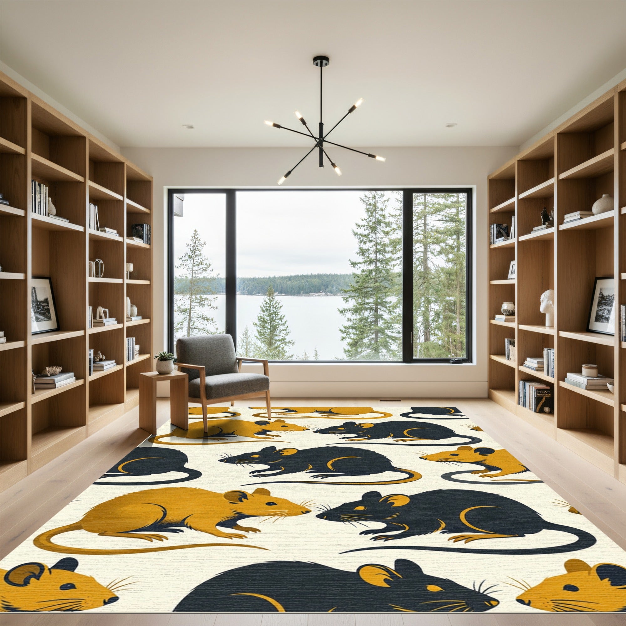Mid-Century Modern Mustard Black Mouse Rug