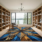 Intricate Blue Gold Floral Mandala Rug